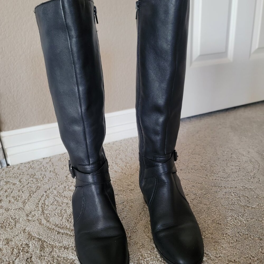 Naturalizer Rena Riding Boots Women 7.5 Medium Calf Black Leather Comfort Zip